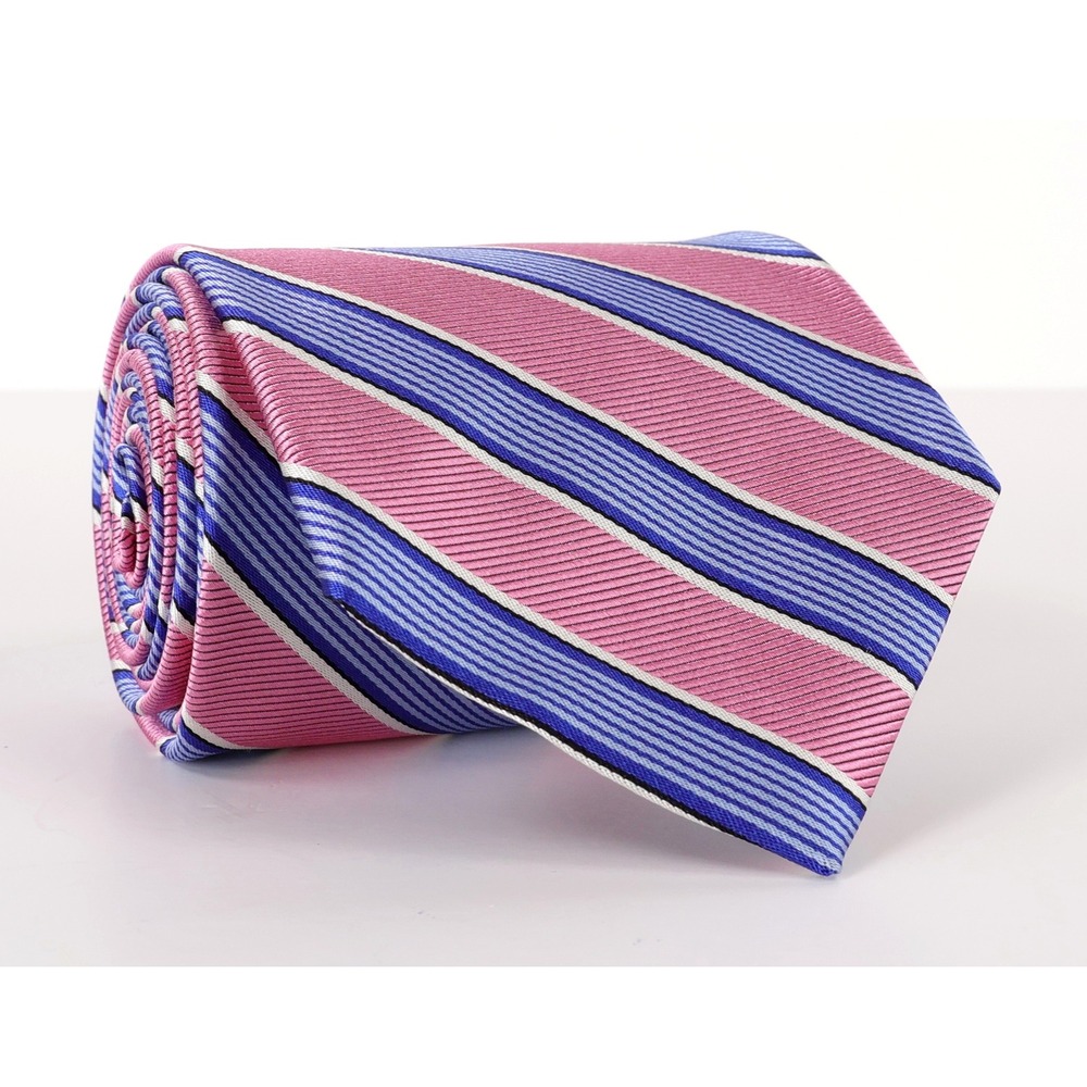 Brooks Brothers Repp Tie Necktie Pink Blue Striped Pure Silk Preppy USA